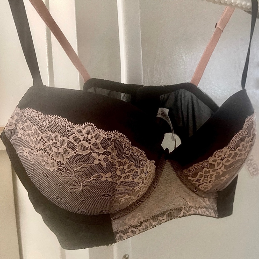 Gilligan & Omalley Bra 38B NWT Black&Lt Pink Molded Cups Wide band Fullcoverage - Picture 10 of 10
